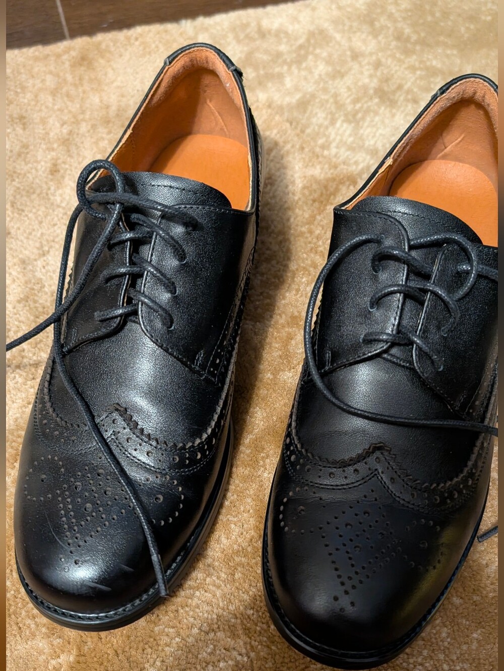 ONEENO Women's Dress Brogue Lace-up Leather Oxford (black 9.5)